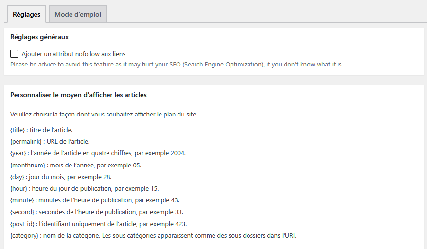 Réglages